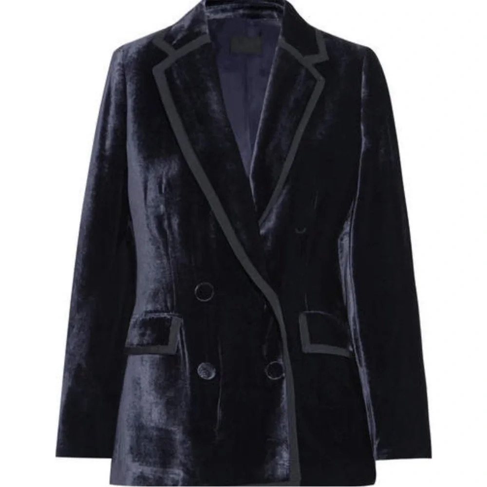J. Crew Collection Navy Blue Velvet Double Breasted Blazer 00